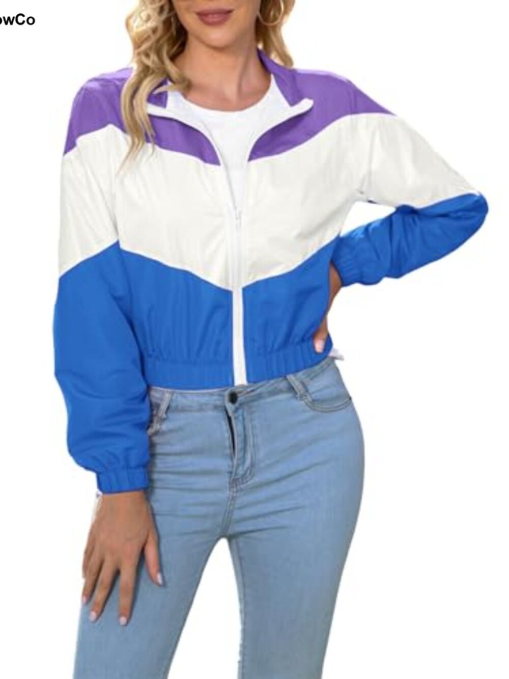 Women's Lightweight Windbreaker Zip Up Color Block Sport Jacket Running